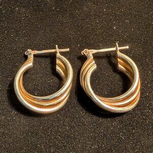 Women's Vintage Sterling Silver Two Tone Hoop Earrings